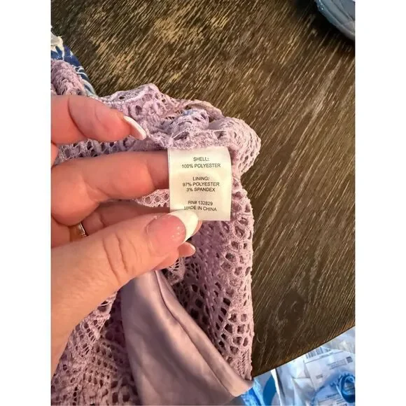 Majorelle Revolve Calvin Lavender Crochet Floral Pattern Crochet Bell Sleeve Dre - Picture 10 of 10